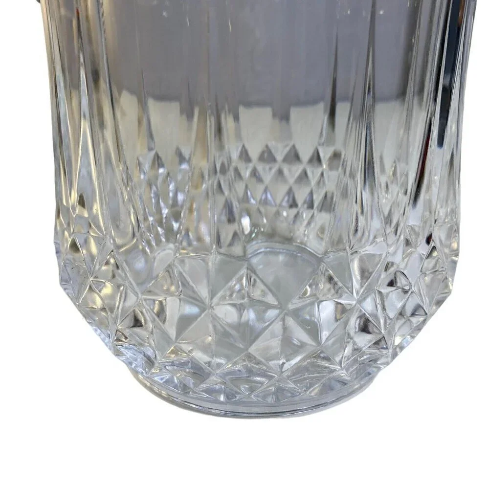 Vintage Heavy Lead Crystal Glass Ice Bucket Silver Tone Handle 5.5
